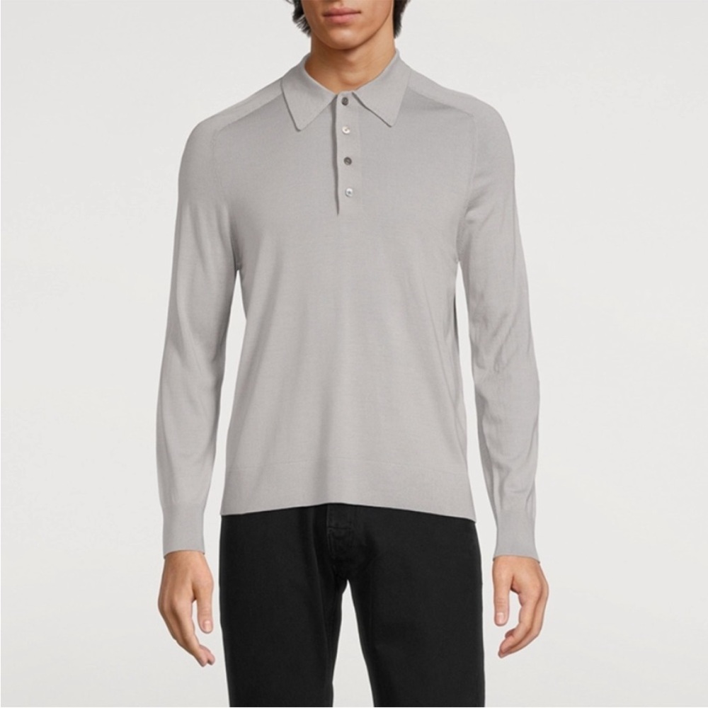 Theory Light Gray Long Sleeve Polo Shirt